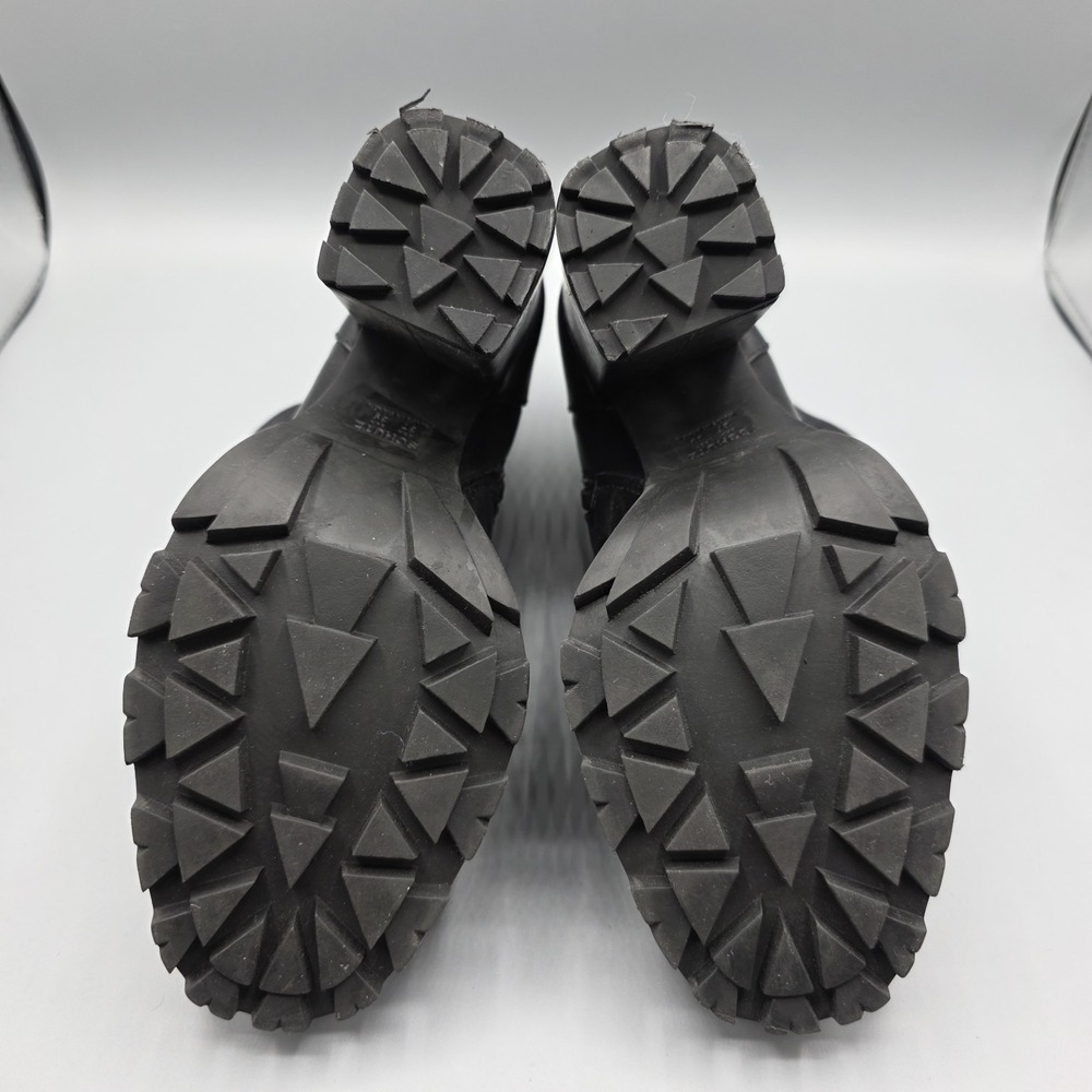 Schutz Boots Womens 39 Black Leather Chunky Lug Sole High Heel Booties Zipper - Picture 10 of 13